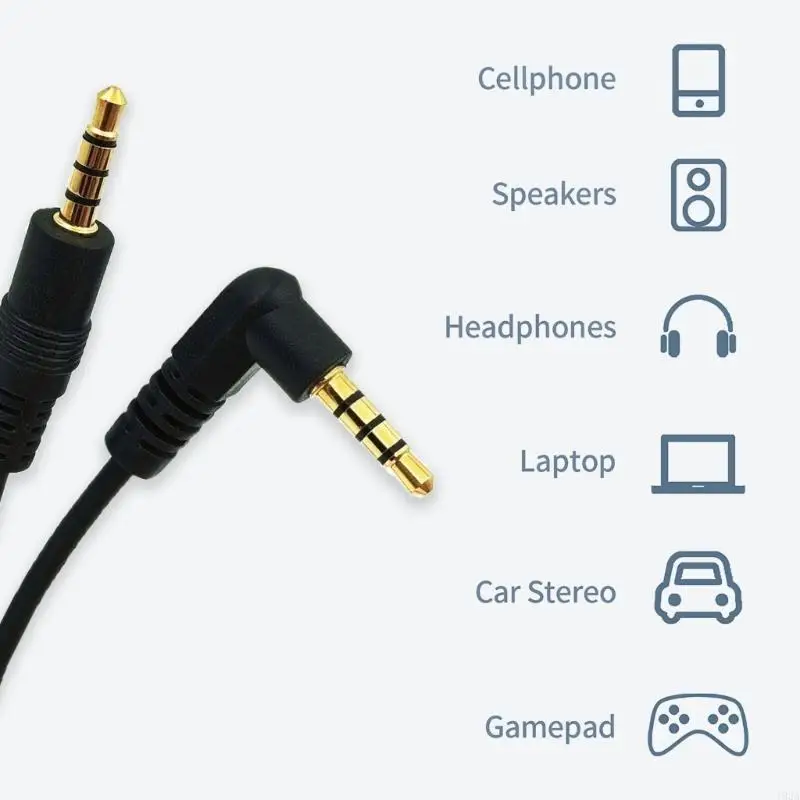 193A 2Pcs Flexible 3.5mm 4-Section Acoustic Cable 90° Bend Reduces Strain On Devices
