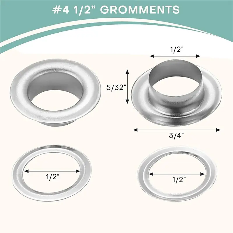 

*Набор инструментов для люверсов ABKM, набор люверсов и шайб, 500 шт., набор из 2 втулок, подходит для кожаных сумок, баннеров (серебристый, 1/2 дюйма)