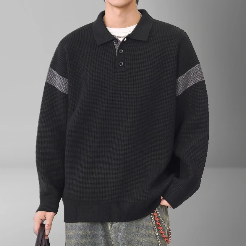 

Мужской винтажный вязаный свитер с вафельным воротником, цветной блок, высокое качество, модный минималистичный пуловер, повседневная осенне-зимняя уличная одежда