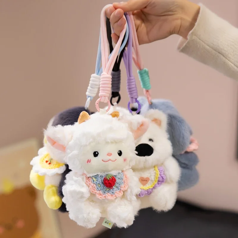 

15cm Kawaii Little Animal Plush Pendant Soft Panda Dog Pig Sheep Cat Key Ring Chain with Loop Fashion Accessory Gift