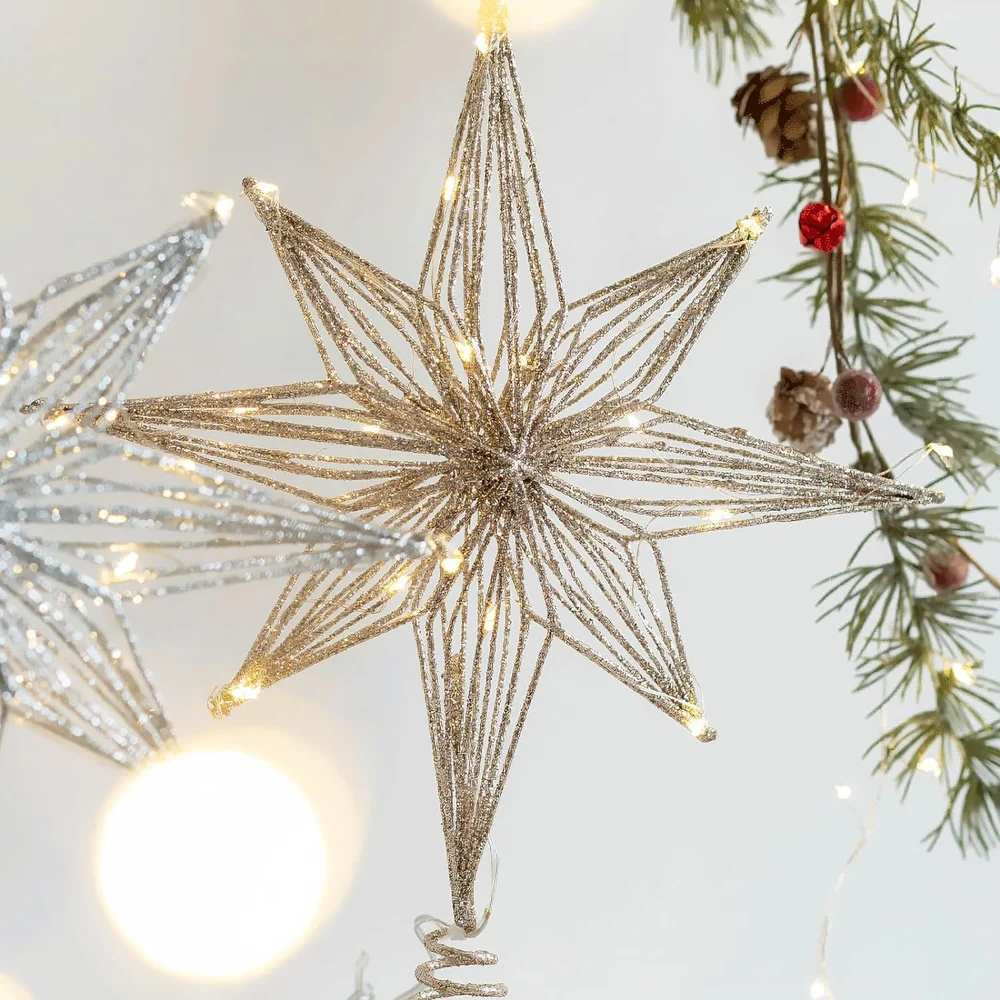 

30cm Led Star Christmas Tree Topper With String Lights Festive Home Party Decoration For Holiday New Year Ornaments