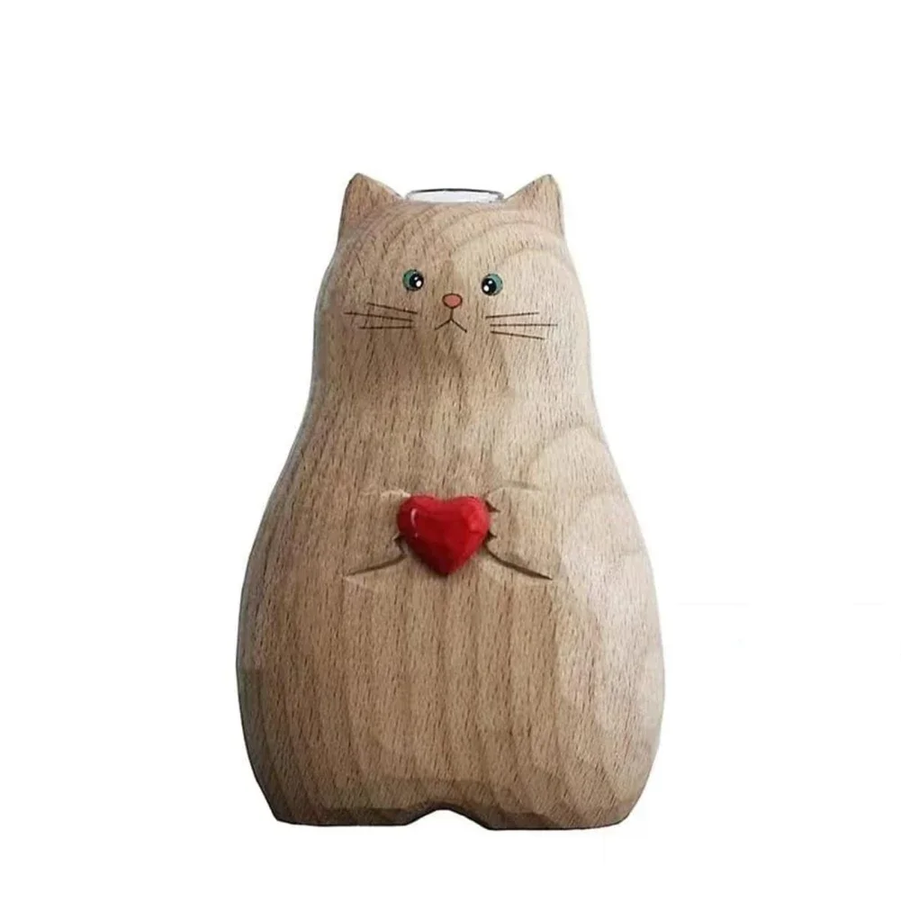 Handmade Solid Wooden Cat Vase Modern Shelf Decor Accents Decoration Crafts For Living Room Home Party Decor