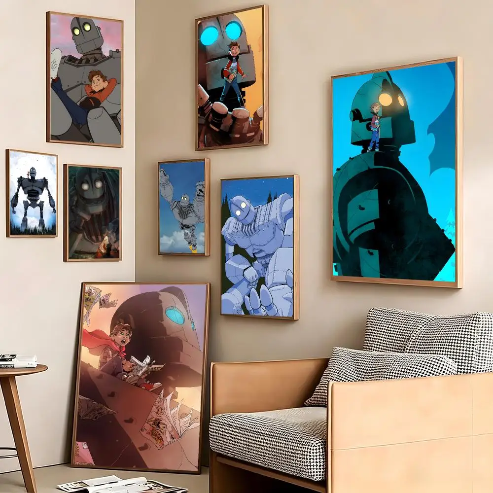 Póster de dibujos animados de El Gigante de Hierro, pegatina artística HD autoadhesiva e impermeable para sala de estar y dormitorio.
