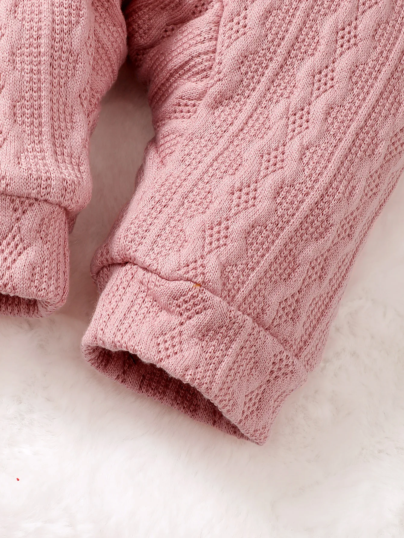 Autumn And Winter New Children Baby Pink Casual Cute Two Bows Furry Hat Knitted Jacquard Jumpsuit Long Sleeve Warm Jumpsuit Ha