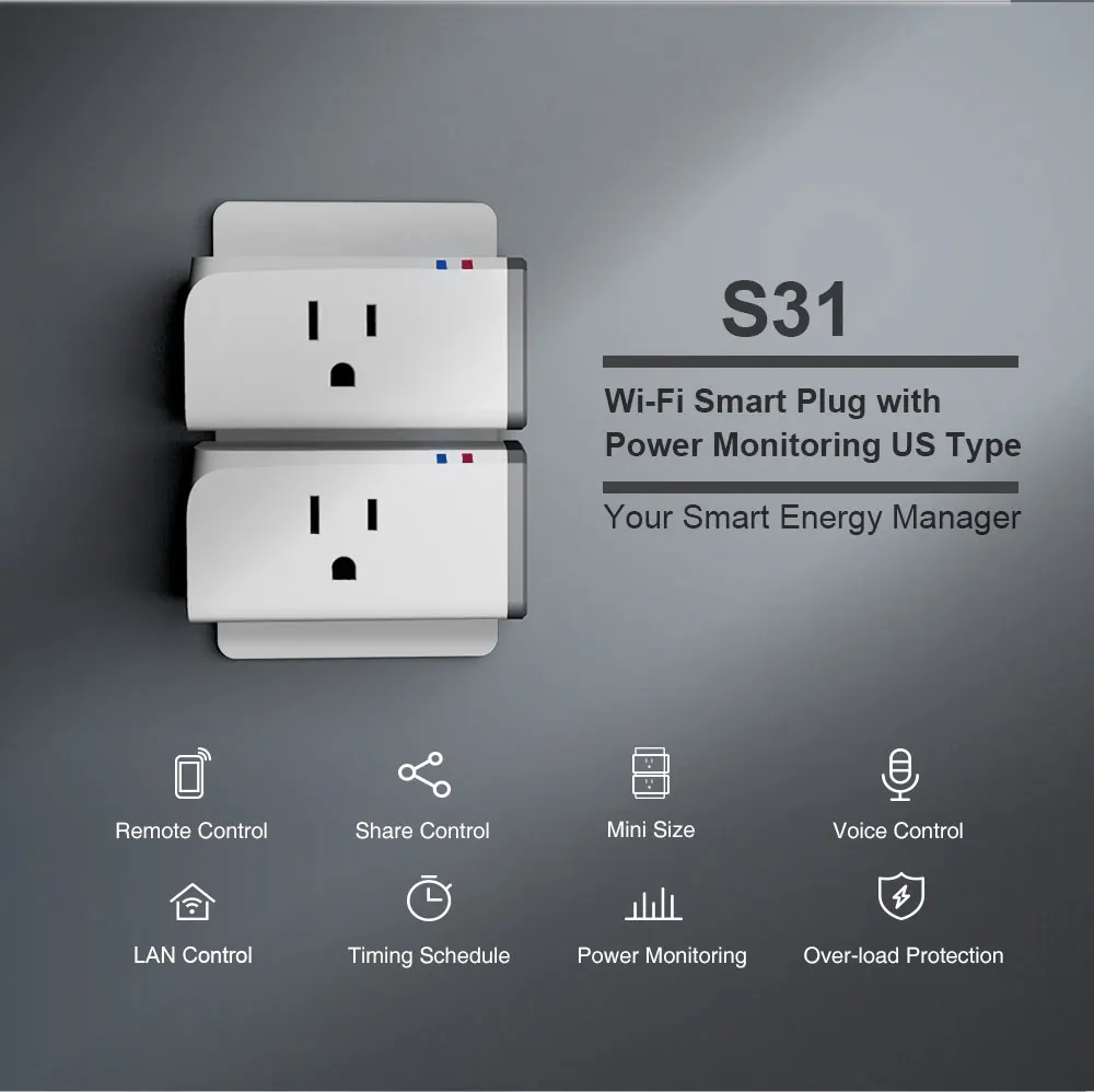 Sonoff S31 US 15A Mini Wifi Smart Socket Home Power Consumption Measure Monitor Energy Usage App Remote IFTTT Control with Alexa