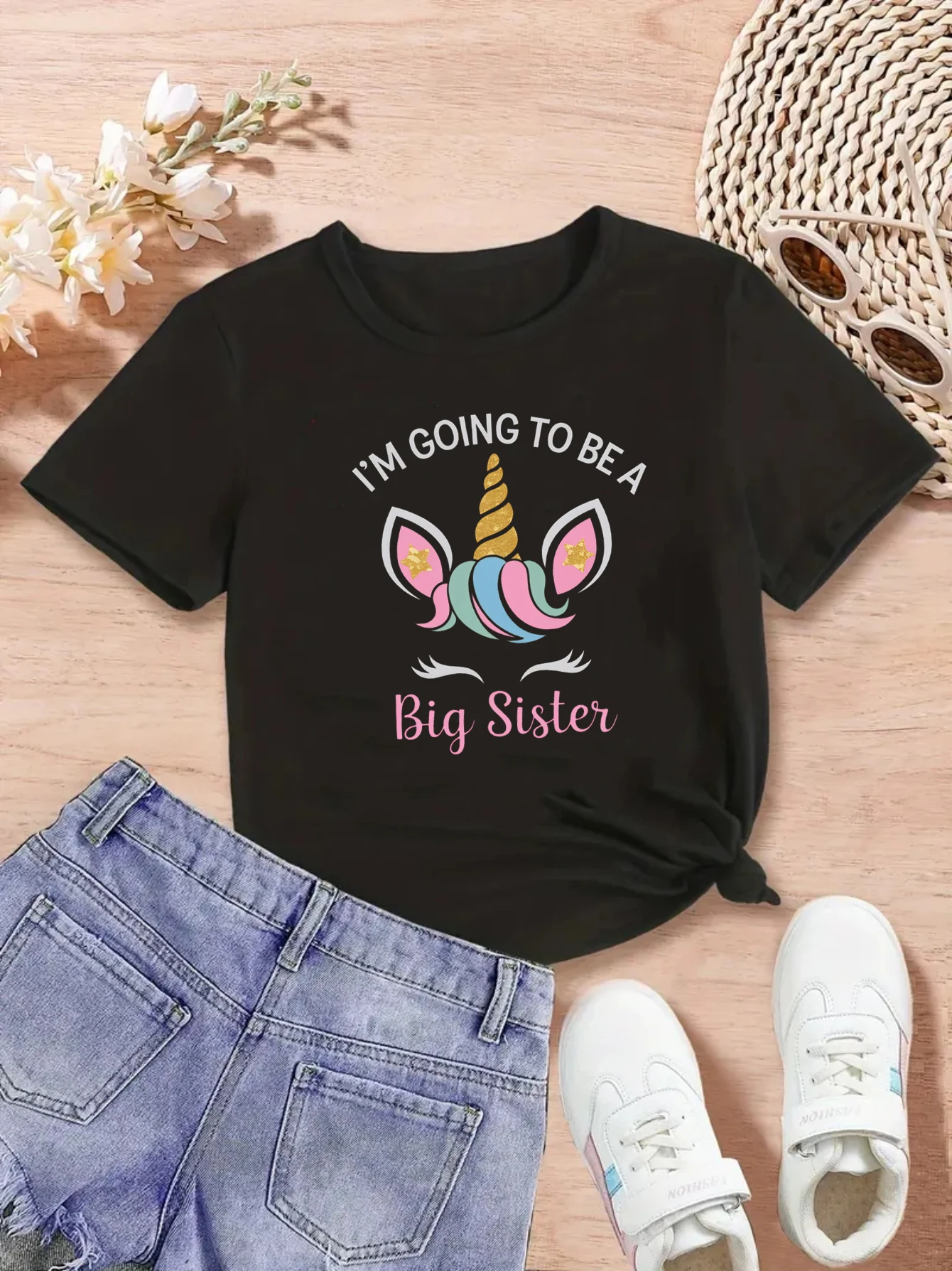 I Am Going To Be A Big Sister Unicorn Printed T Shirt Girls Pregnancy Announcement T-Shirt Kawaii Kids Clothes