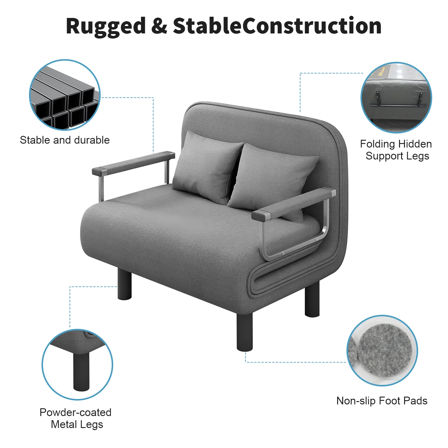 أريكة سرير قابلة للطي 3 في 1 مع وسادتين، كرسي صالة قطني وسادة كسولة لأسرة أريكة غرفة المعيشة المنزلية #6