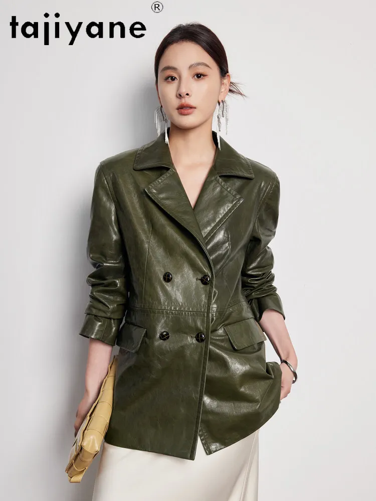 TAJIYANE 100% Oil‑Waxed Goatskin Genuine Leather Jacket Woman Mid‑Length Suit Jackets Premium Autumn Coat 2026 Women Clothes 자켓