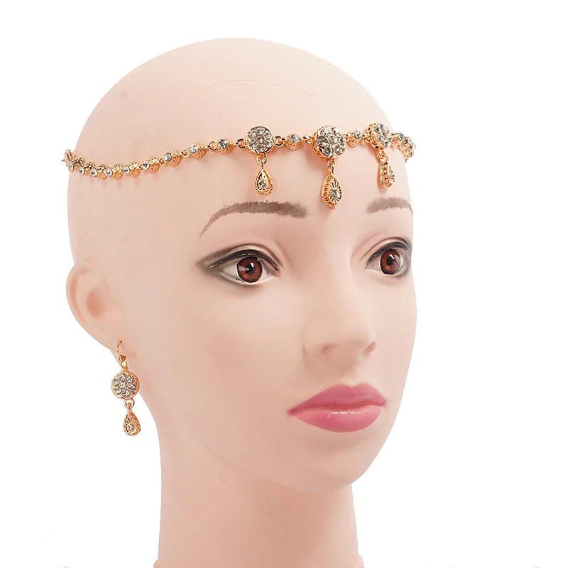 Arabic Luxury Hair Chain Gold Plated Head Piece for Bridal Crystal Wedding Hair Accessories Algerian Bridal Gifts