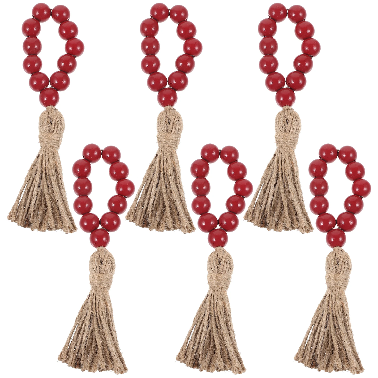 

6pcs Wooden Bead Rings Rustic Farmhouse Style With Tassel Wedding Party Serviette Rings Wood Holders For Dining Table
