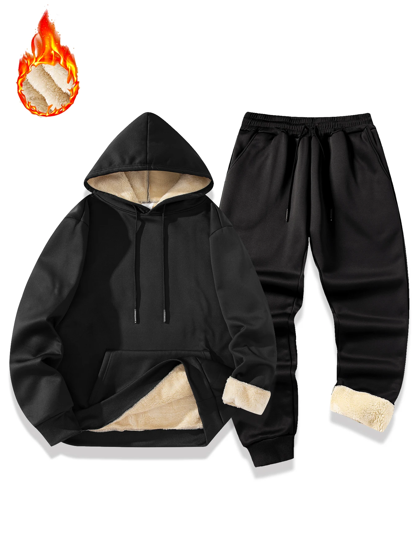 Uomo Autunno Inverno Tuta casual Tinta unita Felpa con cappuccio + pantaloni Set da 2 pezzi Moda Sport quotidiano Felpe semplici Pantaloni sportivi Tuta