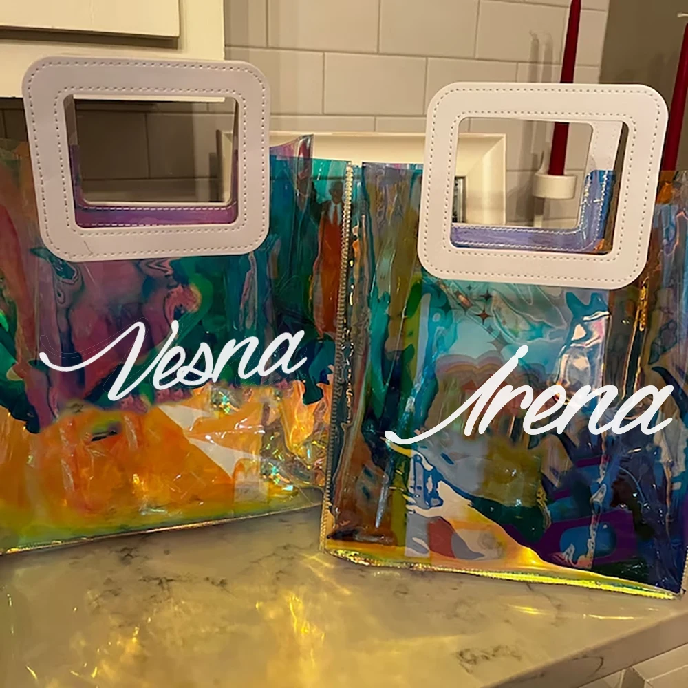 Personalized Holographic Bags Custom Bridesmaid Gifts Bag Bachelorette Weekend Bags Thank You Gift Disco Retro Waterproof