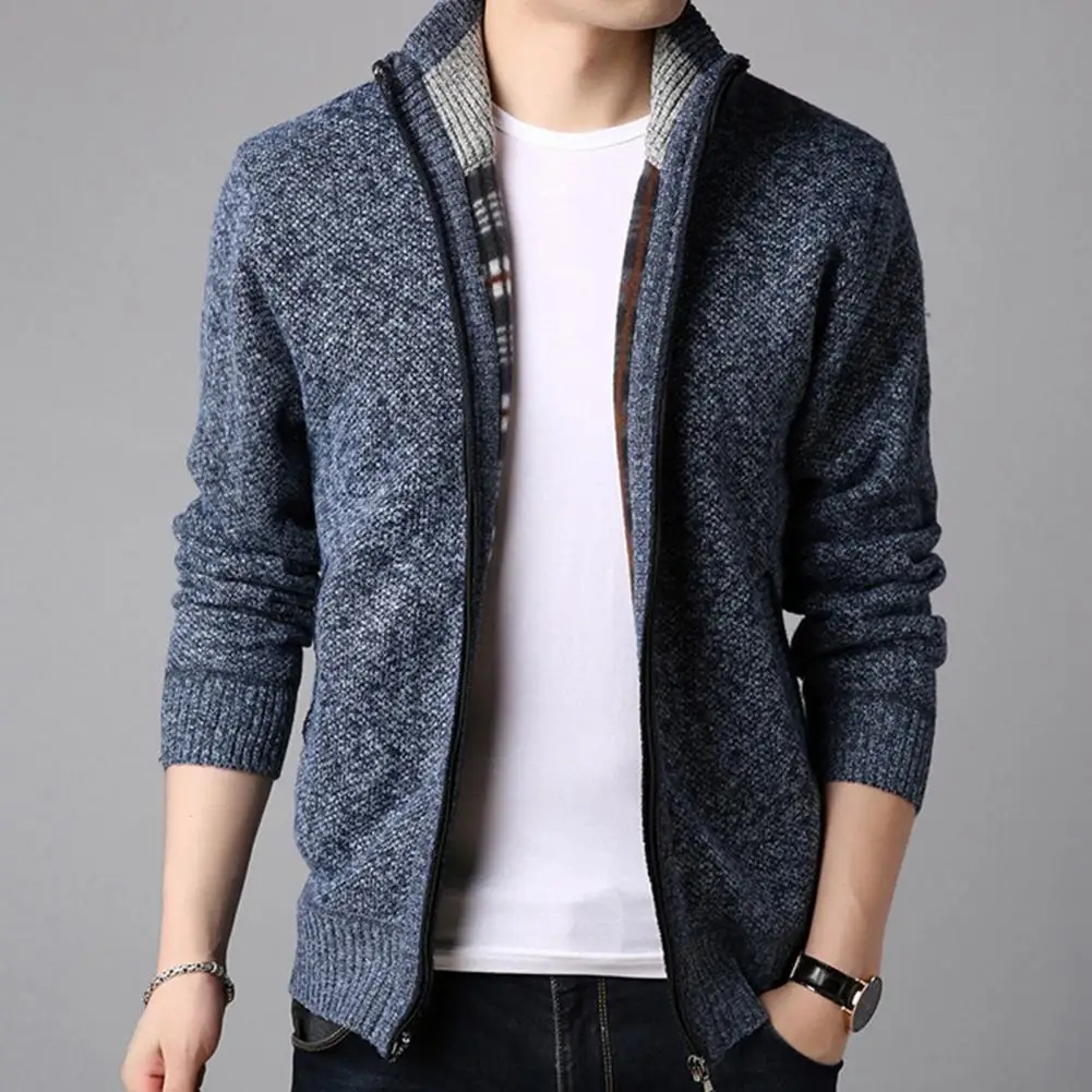 Men Sweater Winter Thick Knitted Sweater Coat Long Sleeve Stand Collar Zipper Jacket Keep Warm Autumn Winter Overcoat Kintwear