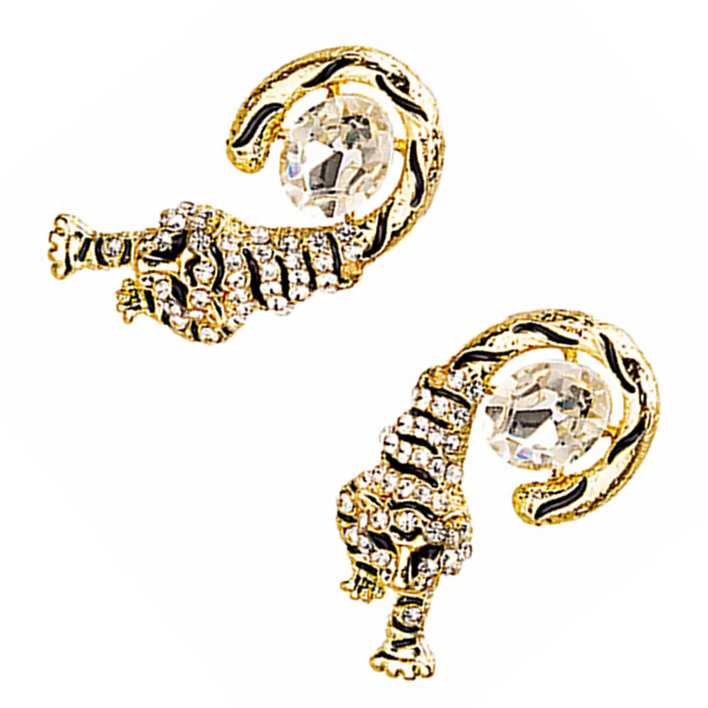 

1Pair Tiger Ear Studs Rhinestone Earrings Women Chic Creative Jewelry Birthday Gift Women Earrings Tiger Ear Studs