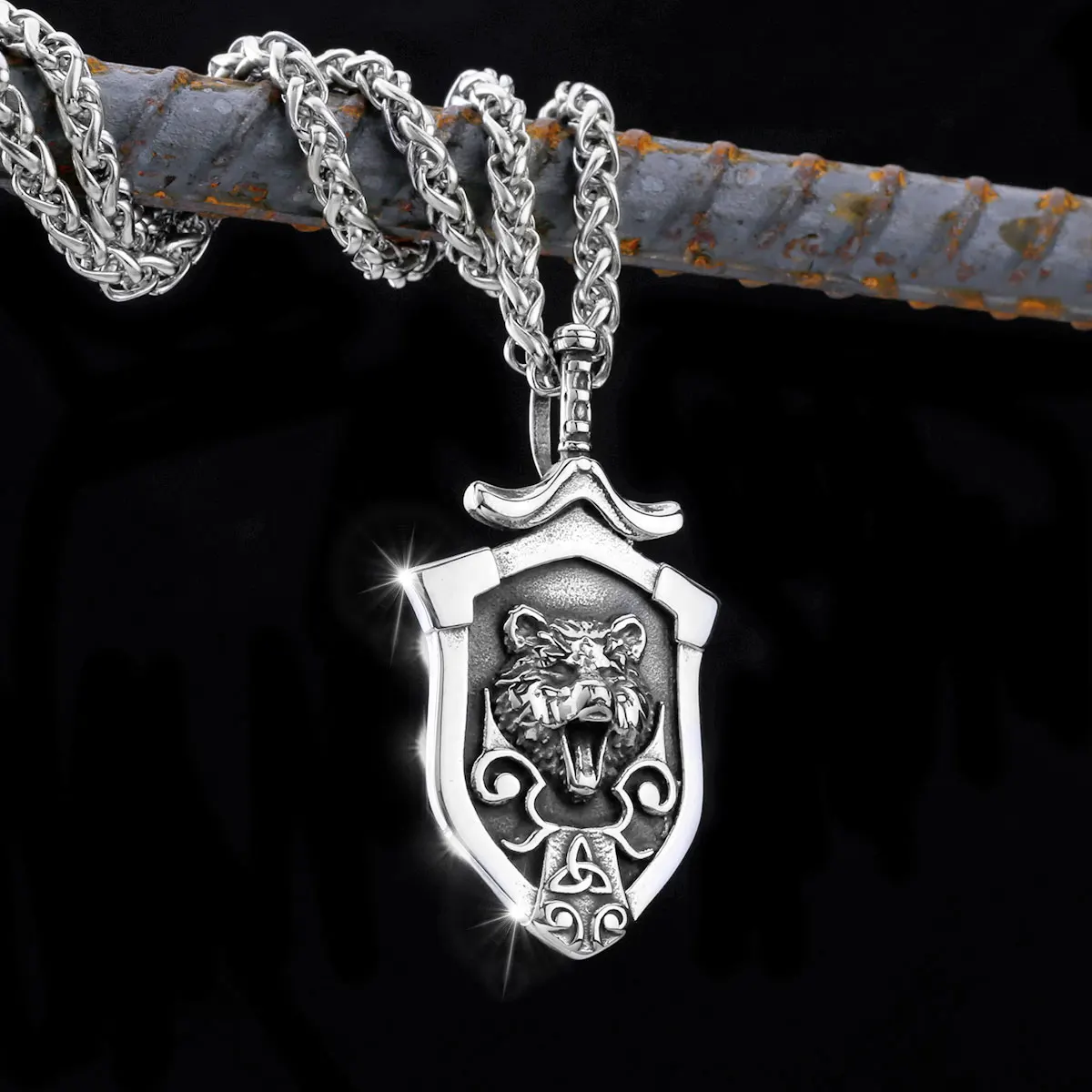 Stainless Steel Viking Vintage Wolf Head Necklace Nordic Men\'s Punk Bear Totem Amulet Pendant Necklace Jewelry Gift Wholesale