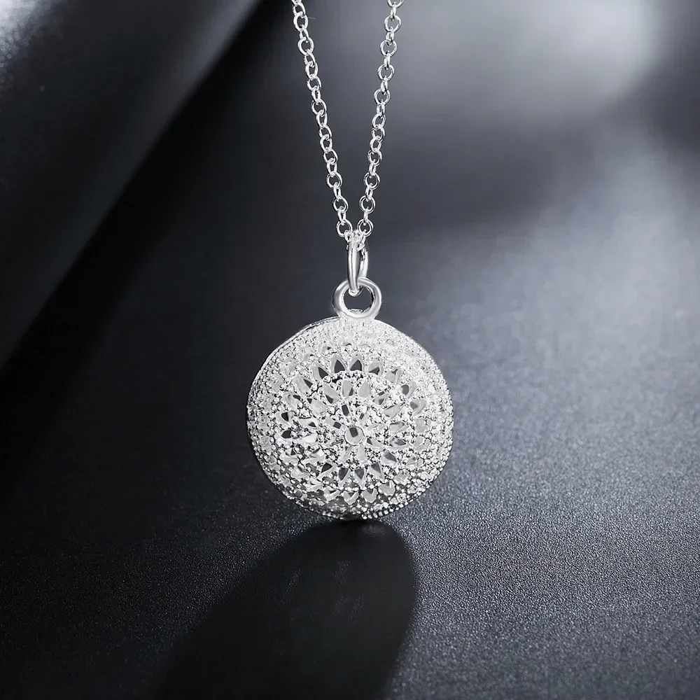 

925 Sterling Silver Necklace For Women Hollow ball Pendant 18 inches Christmas gifts high quality wedding party Jewelry