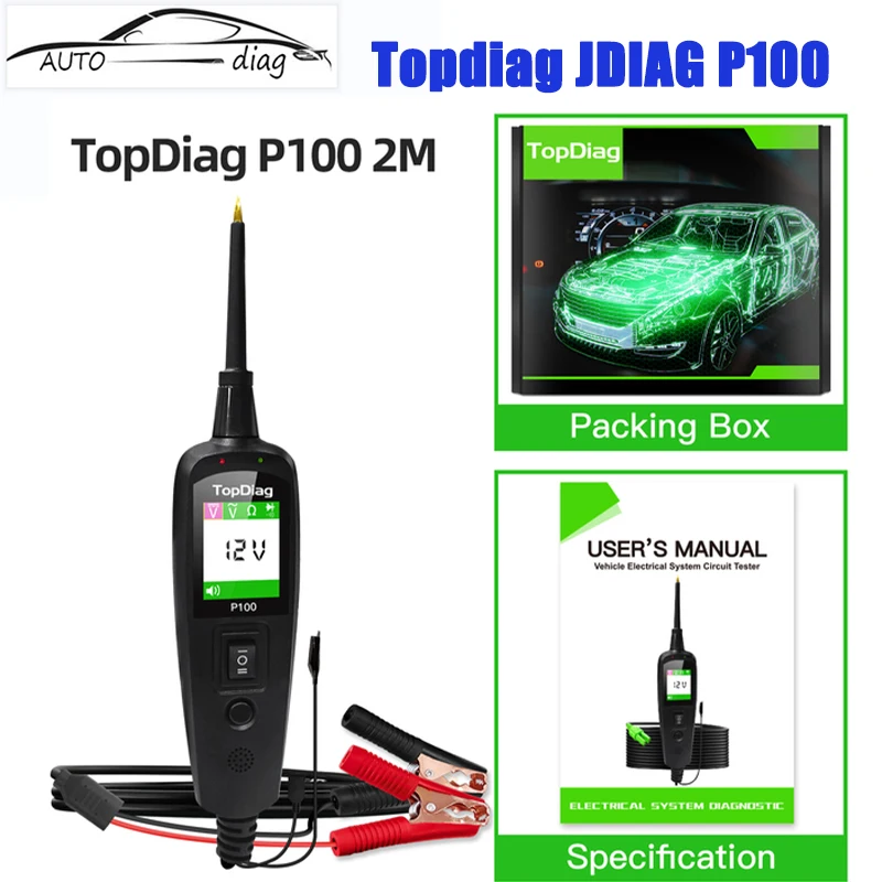 

Topdiag JDIAG P100 Power Probe Automotive Electric Circuit Tester 9V-30V Battery Relay Tester Car Diagnostic Auto Repair Tools