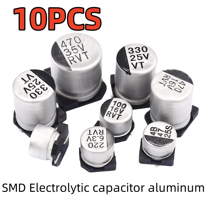 

10PCS SMD Electrolytic capacitor aluminum 6.3V 10V 16V 25V 35V 50V 1UF 2.2UF 4.7UF 10UF 47UF 100UF 220UF 330UF 470UF 680UF