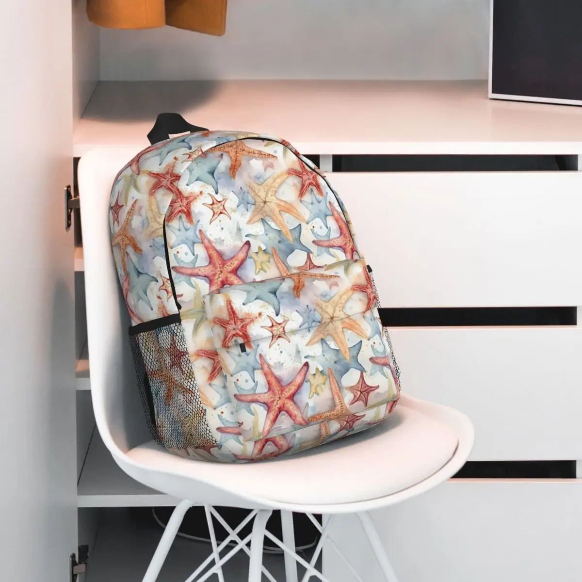 Beachthemed Starfish Shell Pattern Backpack Student BookBag Kids School Bag Computer Shoulder Bags for Boys Girls
