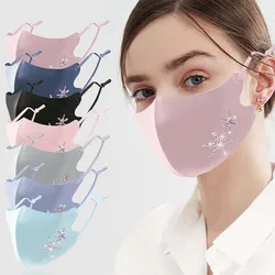 Safe Adjustable Ice silk Sun protection Anti-Dust Anti Haze Rhinestone Breathable Face Cover Dust Mask Health Care Face Mask