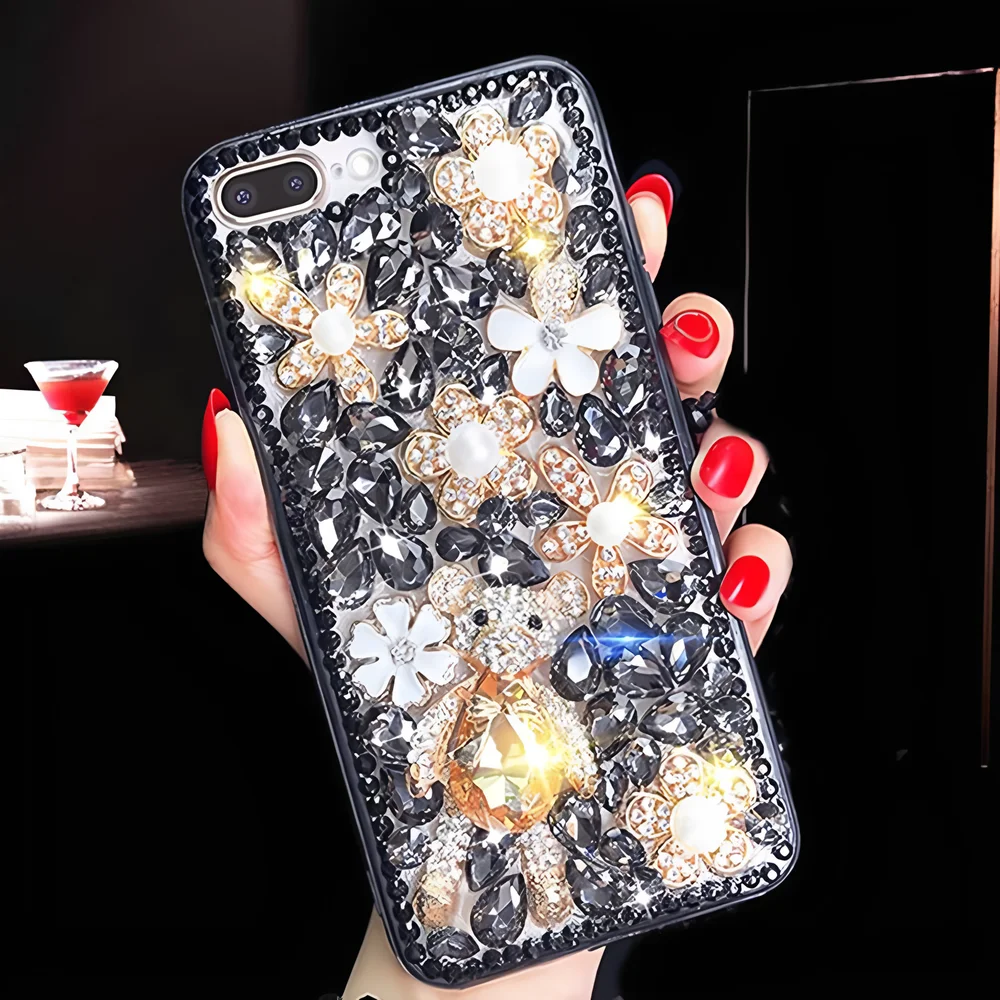 الفاخرة ثلاثية الأبعاد الماس الدب بلينغ قضية الهاتف ل ممن لهم Realme Narzo N61 4G ملاحظة 60 60X 50 GT Neo 5 حالات مرصع بالجواهر غطاء