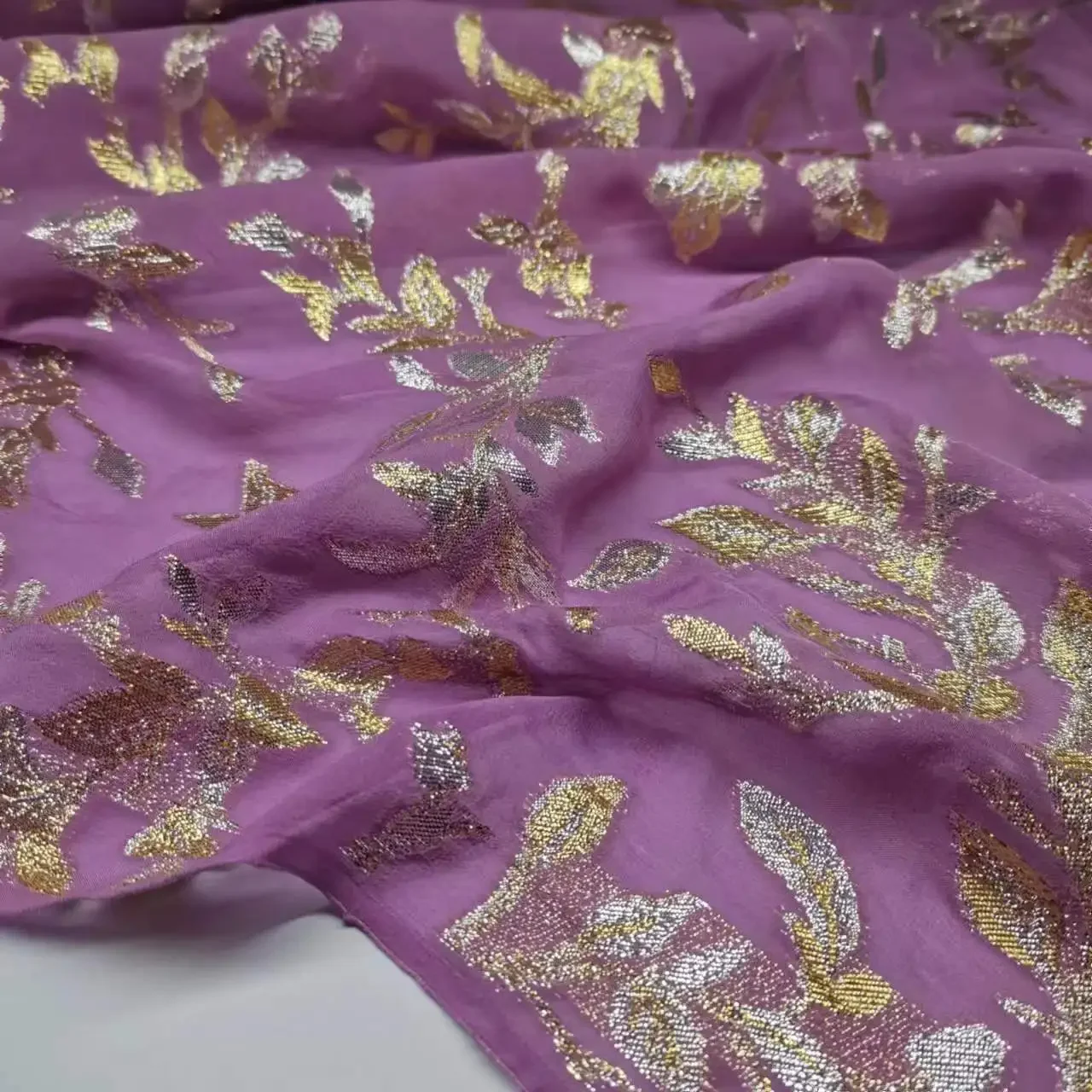 Colorful Silk Brocade Shimmer Metallic Jacquard Shiny Saree Scarf Fabric DIY Sewing Material