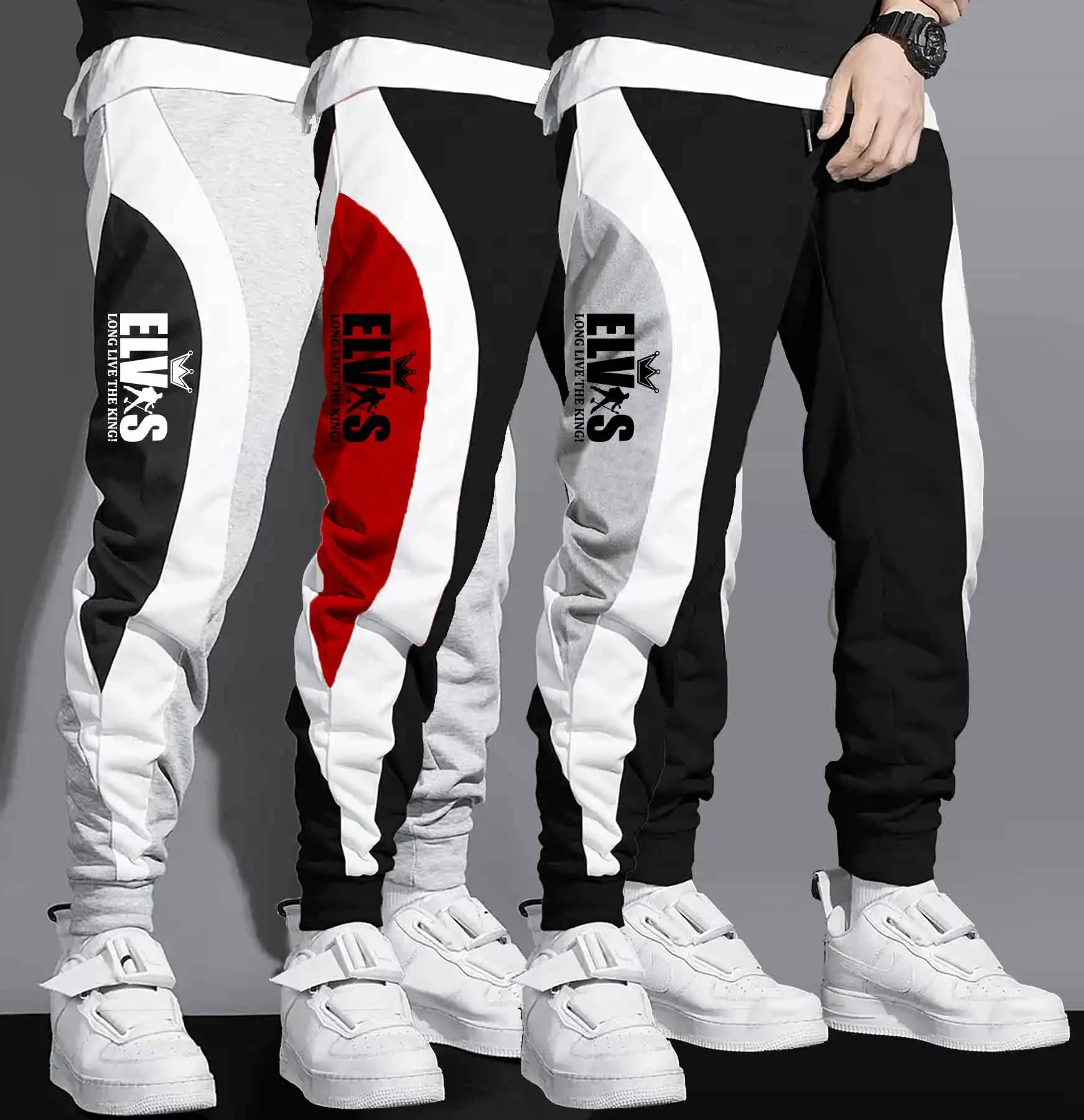 

Men'S Casual Color Block Joggers - Loose Fit, Elastic Waistband, Drawstring, Pockets, All-Season Comfort, Black & White Striped