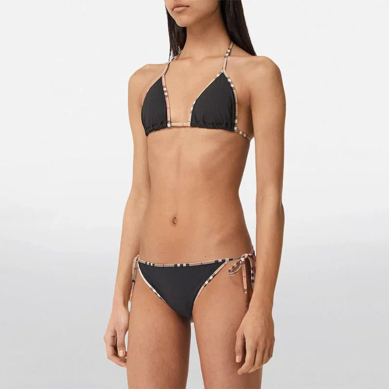 الماركات الفاخرة تحقق بيكيني مجموعات 2 قطعة ملابس السباحة الكلاسيكية طباعة منقوشة موضة مثير شاطئ السباحة الصيف ملابس النساء Y2K الملابس