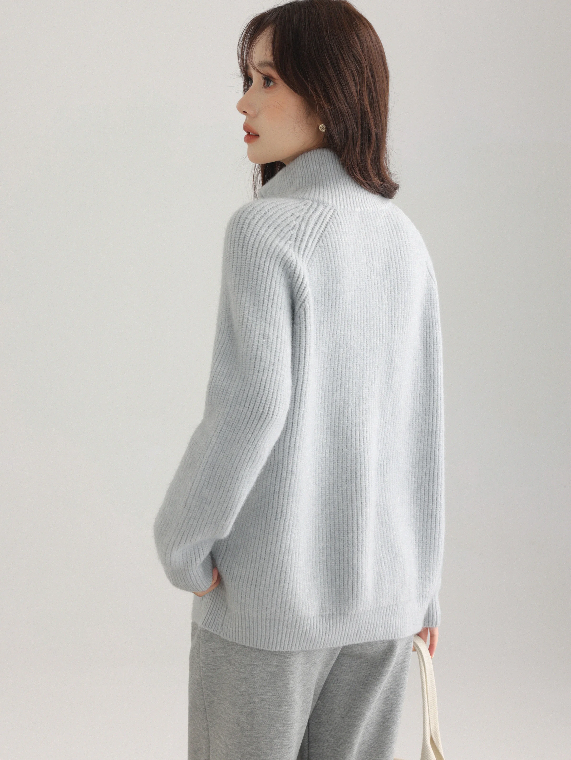 Casual Loose Sweater Zipper Knit Cardigan Spring Stand Collar Raglan Jacket for Women Fashionable Comfortable Layering Outfit