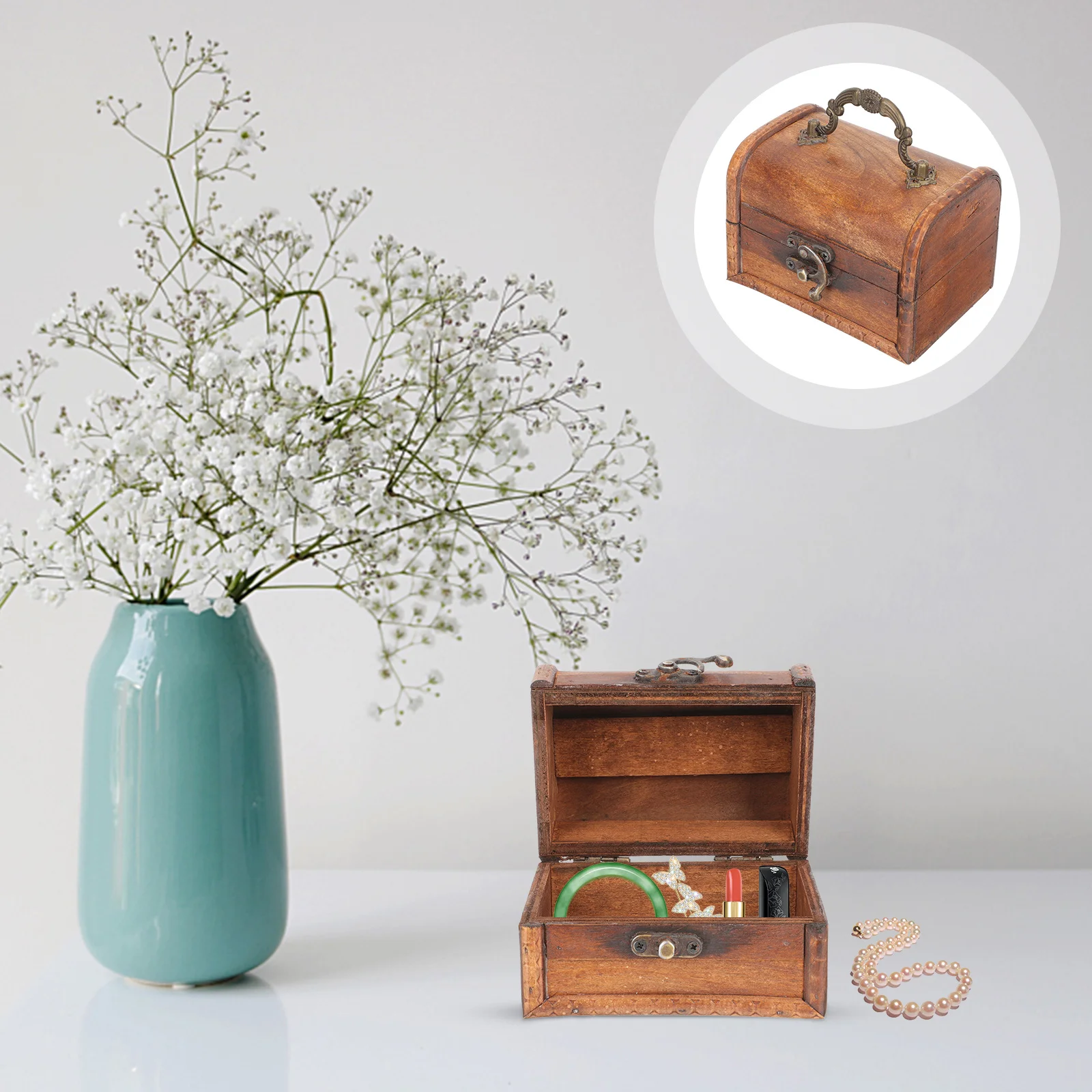 

Retro Wooden Jewelry Box Portable Jewelry Organizer Storage Case Durable Trinket Box Trinket Case Bracelets Storage Boxes