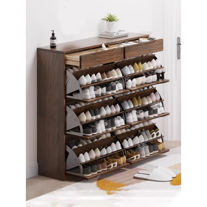 Solid wood oak 40-60-80 cm 1 meter small apartment walnut color 80 Nordic simple tipping bucket ultra-thin shoe cabinet small