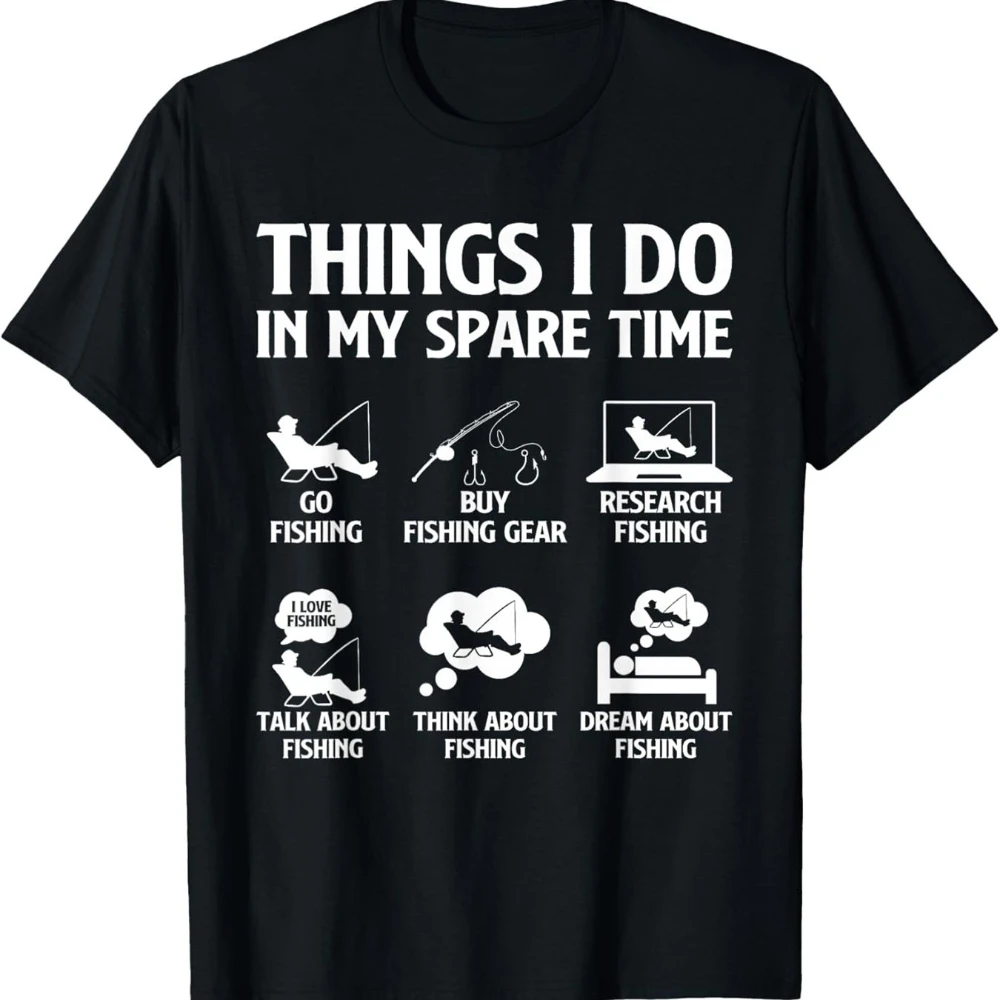 

Men'S Things I Do in My Free Time Bass Fishing Graphic Tee Round Neck Short Sleeve Machine Washable Casual Wear for All Seasons