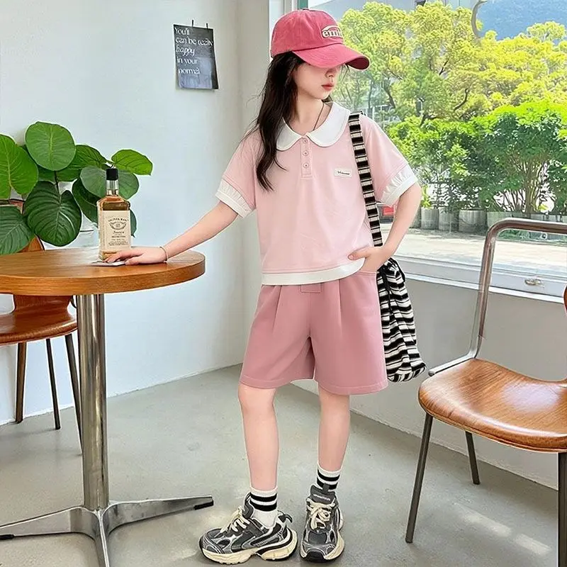 

Summer Girls Clothing Sets Fashion Casual Sport Short Sleeve Polo T-shirts + Pants 2PCS Children Clothes Suits Outfits 4-14 Year