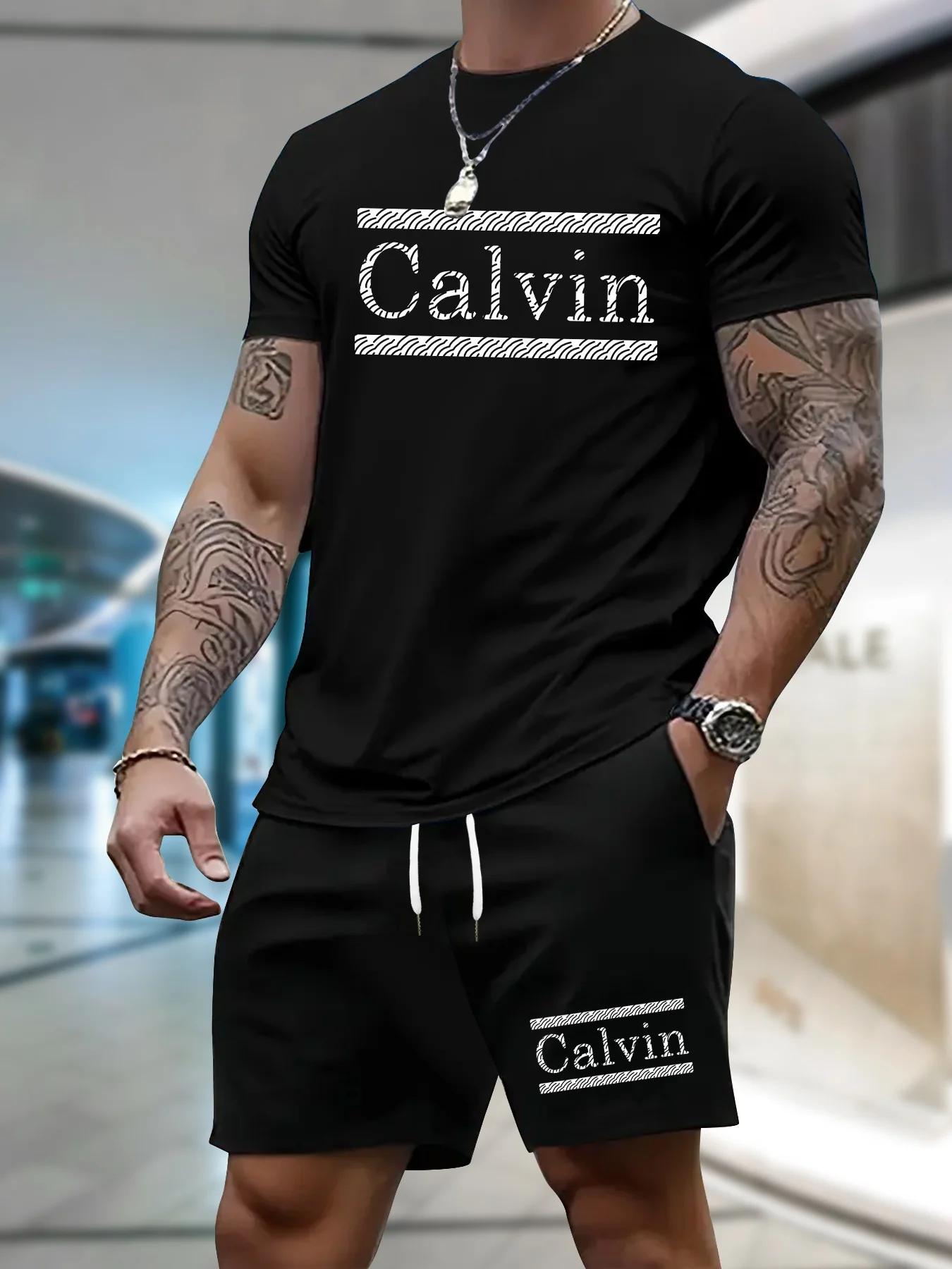 

Men's Suit 2pcs Set Fashion Leisure Comfortable Set Men Including T-shirts Shorts Suitable Sports Fitness Activities Summer