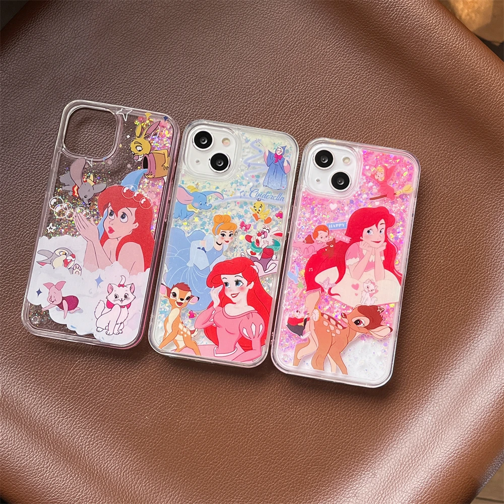 Quicksand Phone Case For iPhone 15 14 13 12 11 Pro Max 14 Plus Mermaid Alice Cinderella Princess Castle Flowers Back Cover