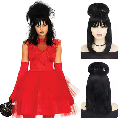 Synthetic Long Black Wig for Women Gothic Anime Costume Wig Daily Party Heat Resistant Fiber Halloween Cosplay Wigs