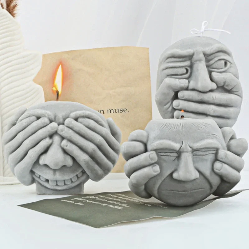 

Funny Face Silicone Candle Mold DIY Skull Don't See Say Listen Candle Making Tool Resin Soap Mold Gift Home Decor Craft Supplies