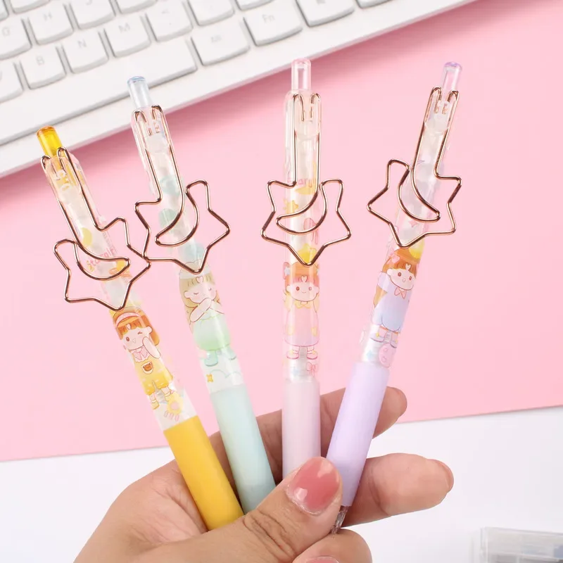 36PCS  new cute fashion pink girl heart sex carbon 0.5 black pen star push modeling pen