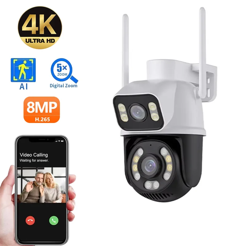 4K 3MP HD PTZ Camera Outdoor Wifi IP Camera Dual Lens Dual Screen AI Auto Tracking CCTV Audio Video Surveillance P2P iCSee