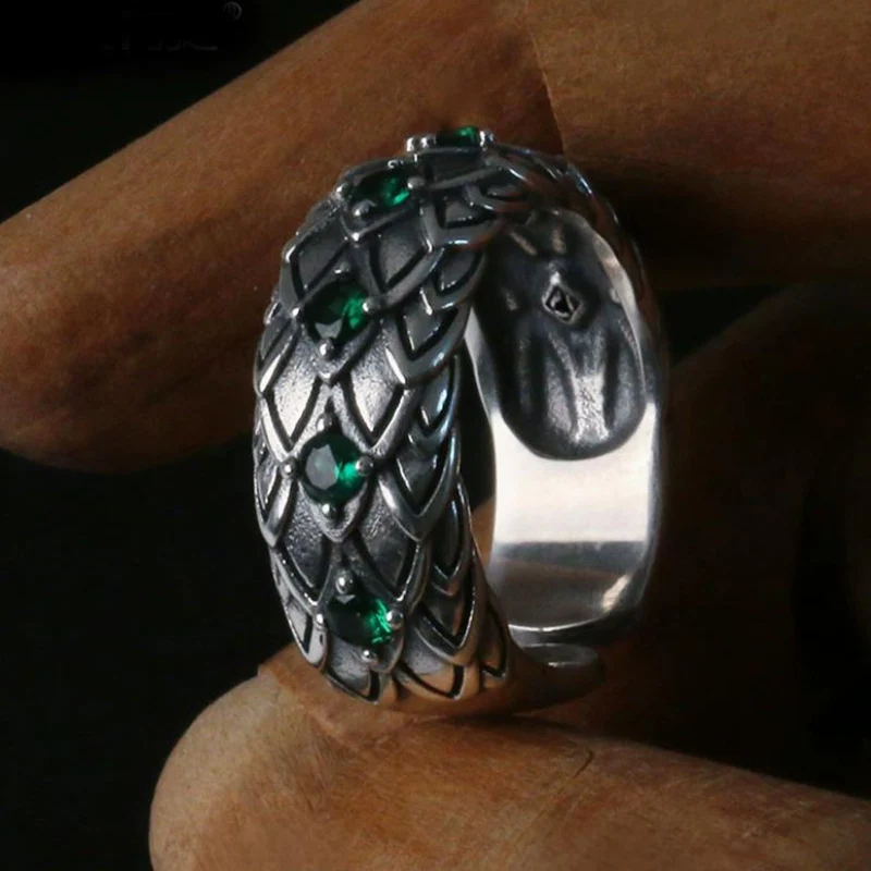 

Retro Zircon Snake Skin Pattern Ring Men's Trendy Finger Jewelry Ins Hip Hop Student Rings Personality Thai Silver Ring