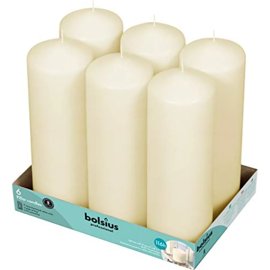 

6 Ivory Pillar Candles Bulk - Candle Set - 116+ Hours Clean Burning - No Palm Oil - 0% Animal Fat - Premium European Quality -