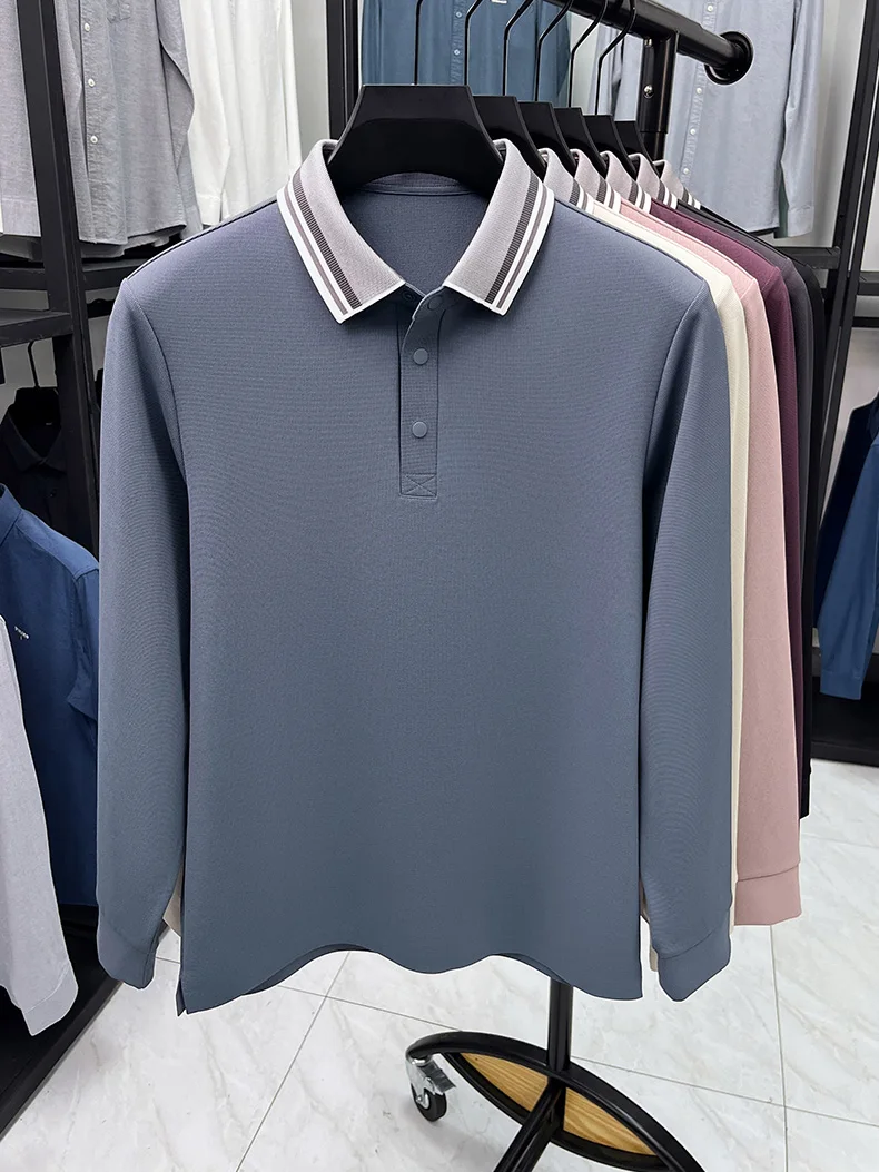 

Men's long sleeved T-shirt for spring and autumn 2025 new item, flip collar casual business polo shirt, men's top