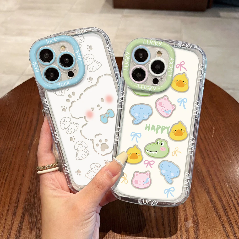 Süße Bären-Handyhülle für iPhone 17 Pro Fundas iPhone 16 15 14 13 12 11 Pro Max XS Max XR 17 Pro Max Round Lens Bumper Clear Covers