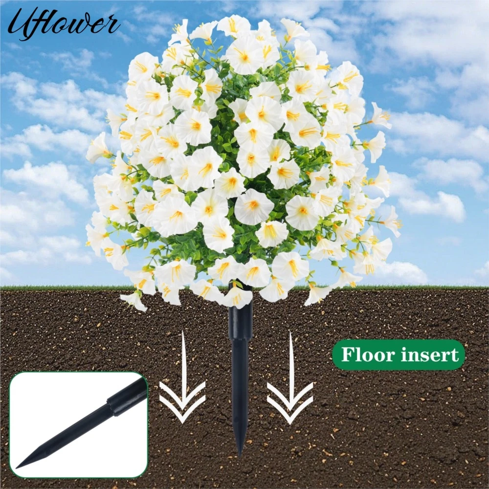 Uflower 1/2個入り UV耐性のある人工朝顔の花ボール、杭付き、低木、植物、庭、ポーチ、パティオ、家の結婚式の装飾