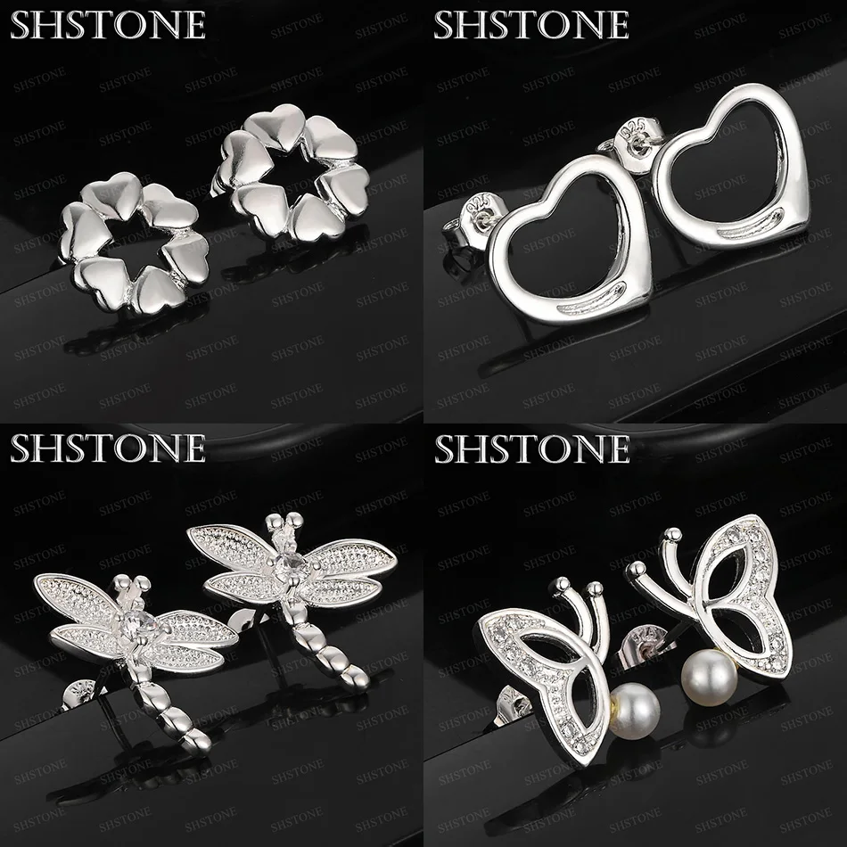 الكلاسيكية الزركون 925 الفضة الاسترليني فراشة اليعسوب القلب وأقراط سيدة حفلة عيد ميلاد غرامة لطيف مجوهرات اكسسوارات #1