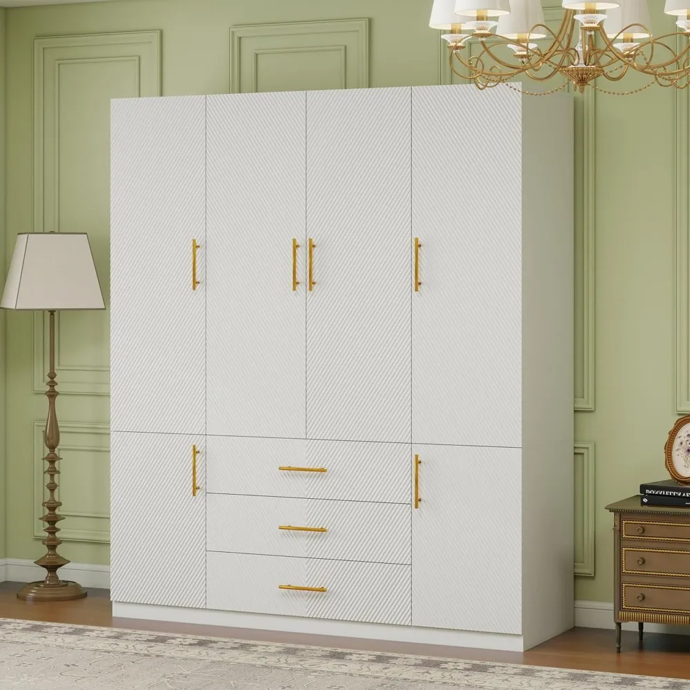 خزانة خزانة ملابس خشبية: خزانة ملابس كبيرة بـ 4 أبواب، 3 للخزانة الطويلة، خزانة ملابس لغرفة النوم مع #3