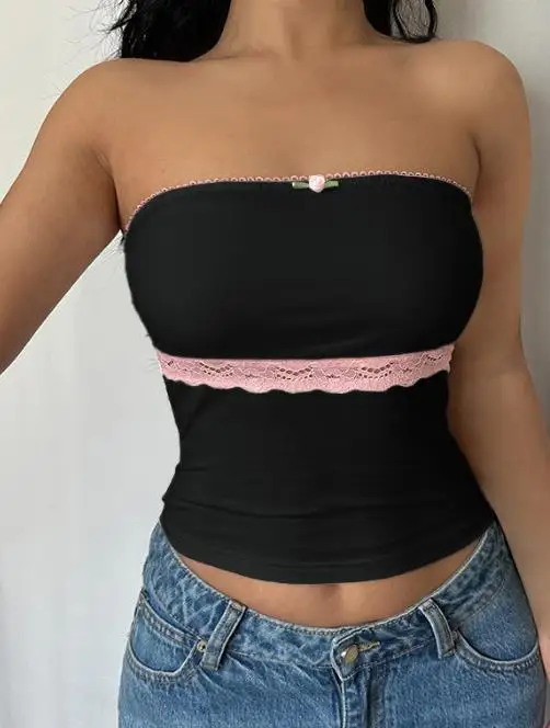 Y2K Sexy Lace Strapless Vest Top para mulheres no outono 2025