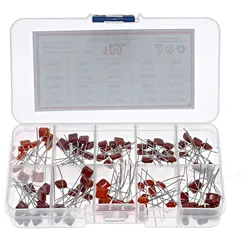 100pcs 10 Values CBB Polyester Film Capacitors Assortment Kit Box 10nF 22NF 33NF 39NF 47NF 100NF 150NF 220NF 330NF 470NF