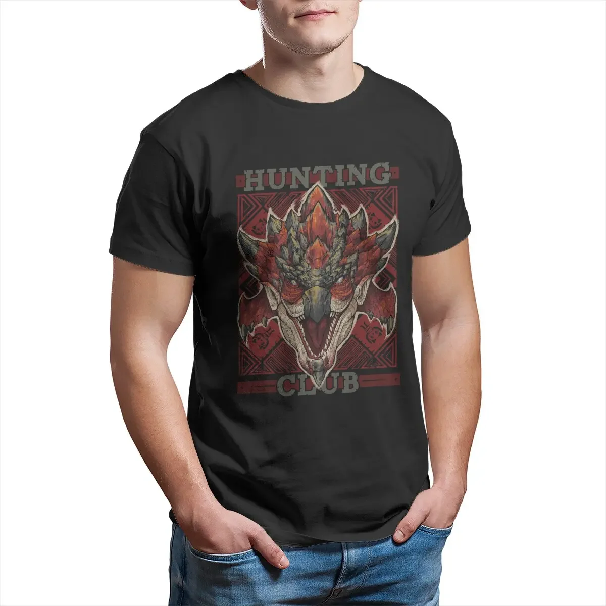 T-shirt Monster Hunter Homem, Clube de Caça, Rathalos, Novo Mundo, 100% Algodão, Vintage, RPG, Jogo, Tamanhos Grandes, Roupa Unissexo