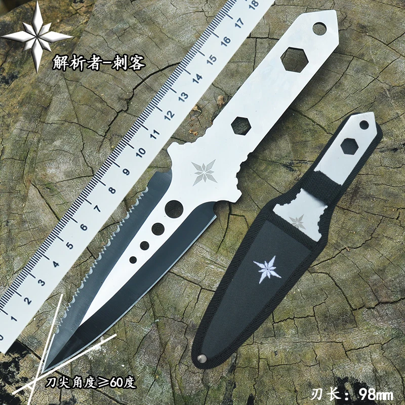 Double Blades Notched Edge Mutifuntional Knife with Wrench Hole Outdoor Tool High Quality All Steel Knife with Window Breaker